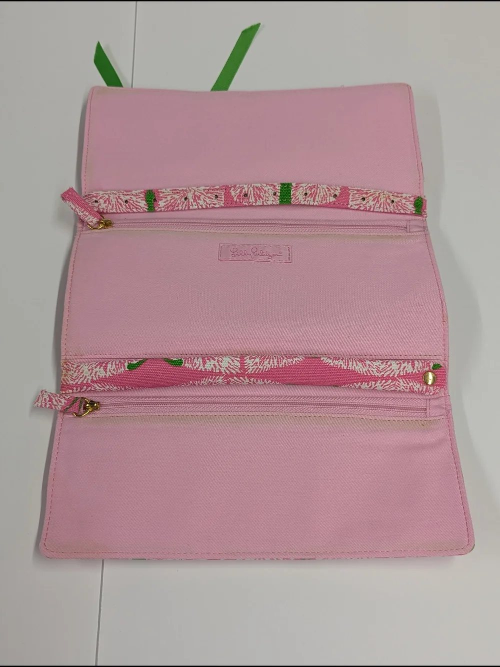 Lilly Pulitzer Jewelry Roll Pink Green Travel Organizer Case Floral Roll Up Pouc